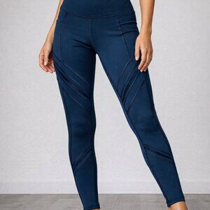 Athleta Teal Blue High Rise Leggings Women's Sz S Mesh Panel Pocket Yoga Gym